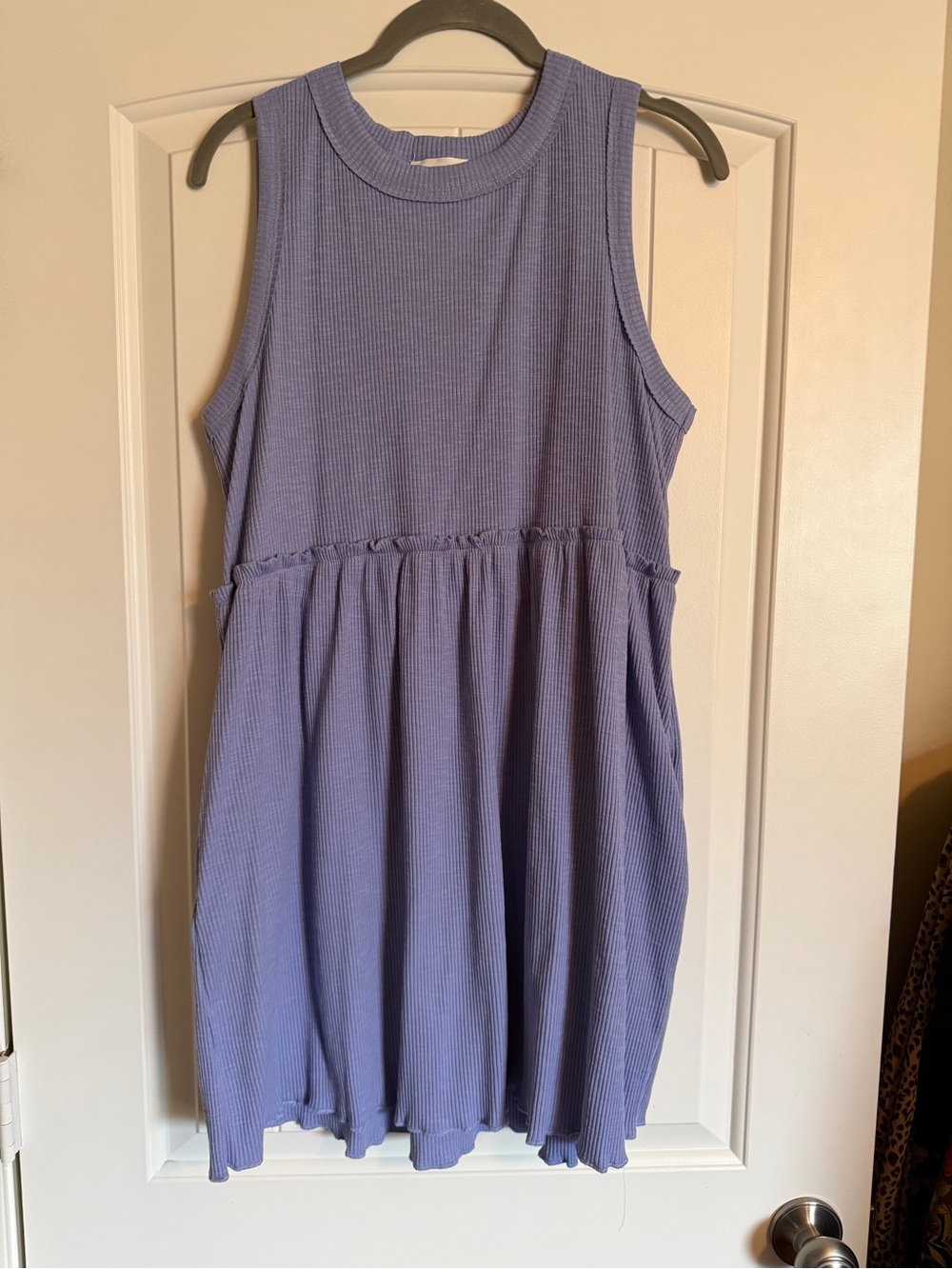 HEYSON Ribbed Babydoll Swing Dress M Blue Pockets NWOT
